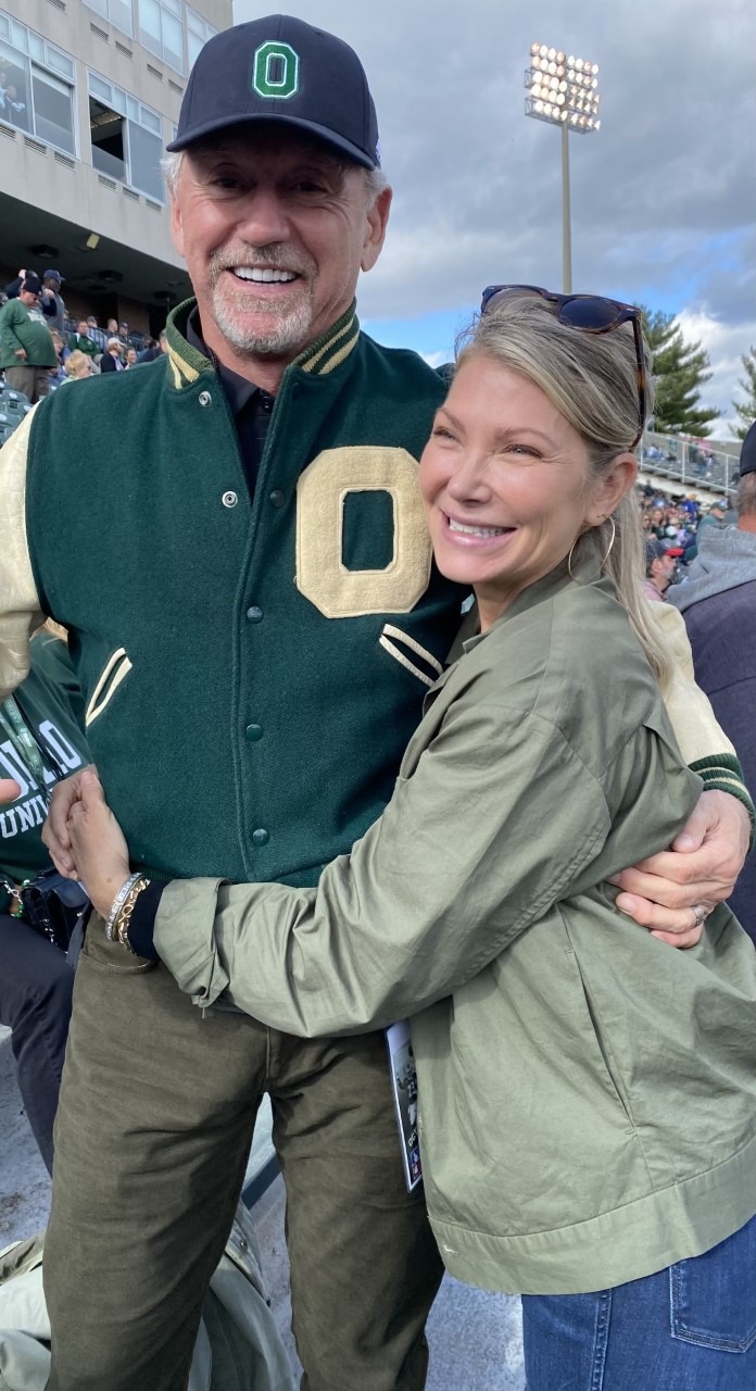 Rick Hawkins is pictured with wife Karen at the Oct. 23 OHIO Football game during a 50th reunion he spearheaded for the 1972 football team.