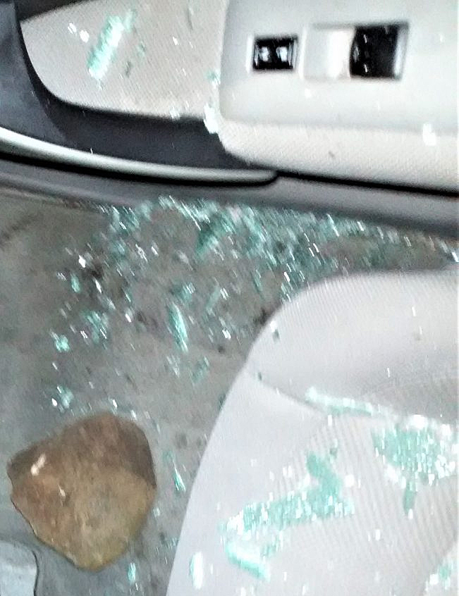 broken glass on a seta in a car
