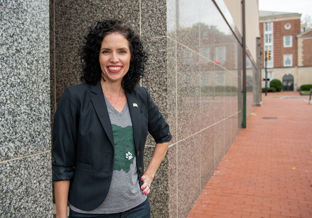 Shawnee Meek standing outside of the College of Business building