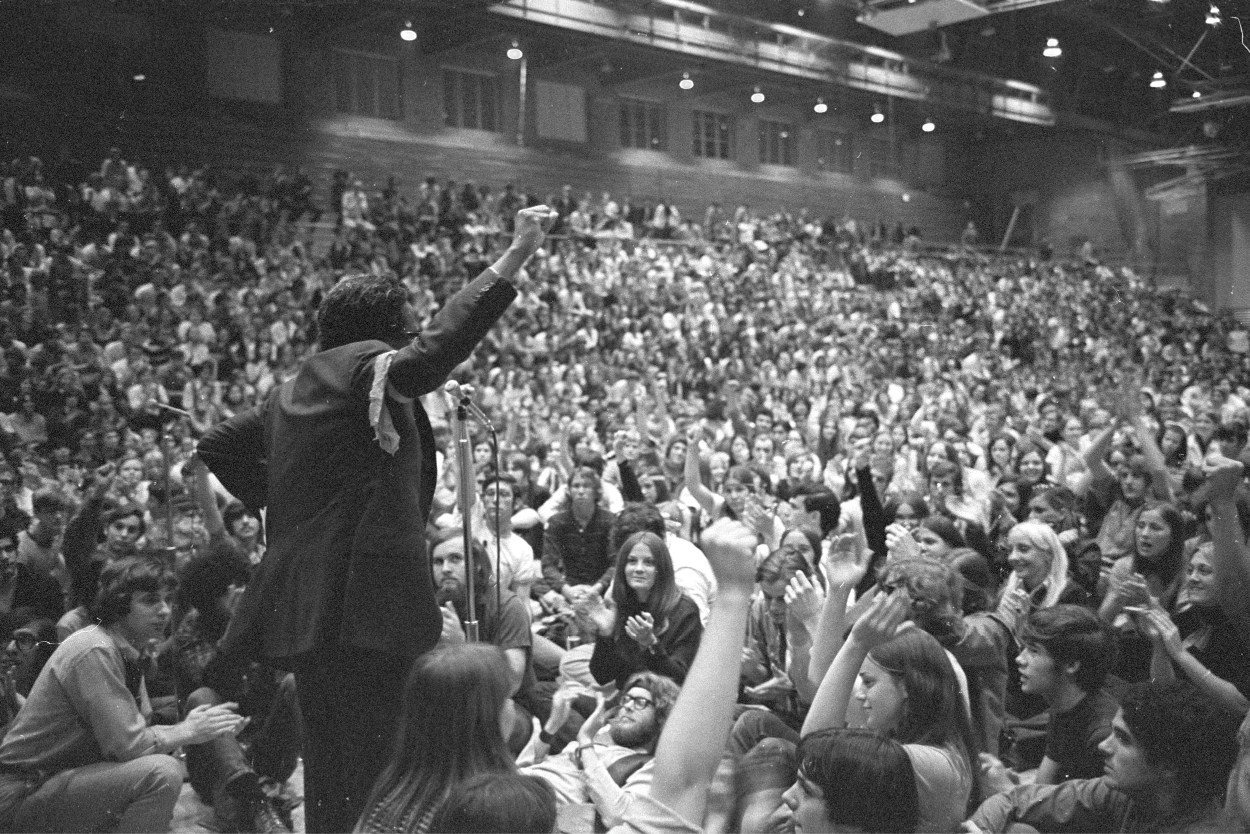 Crowd of students participating in sit in student strike