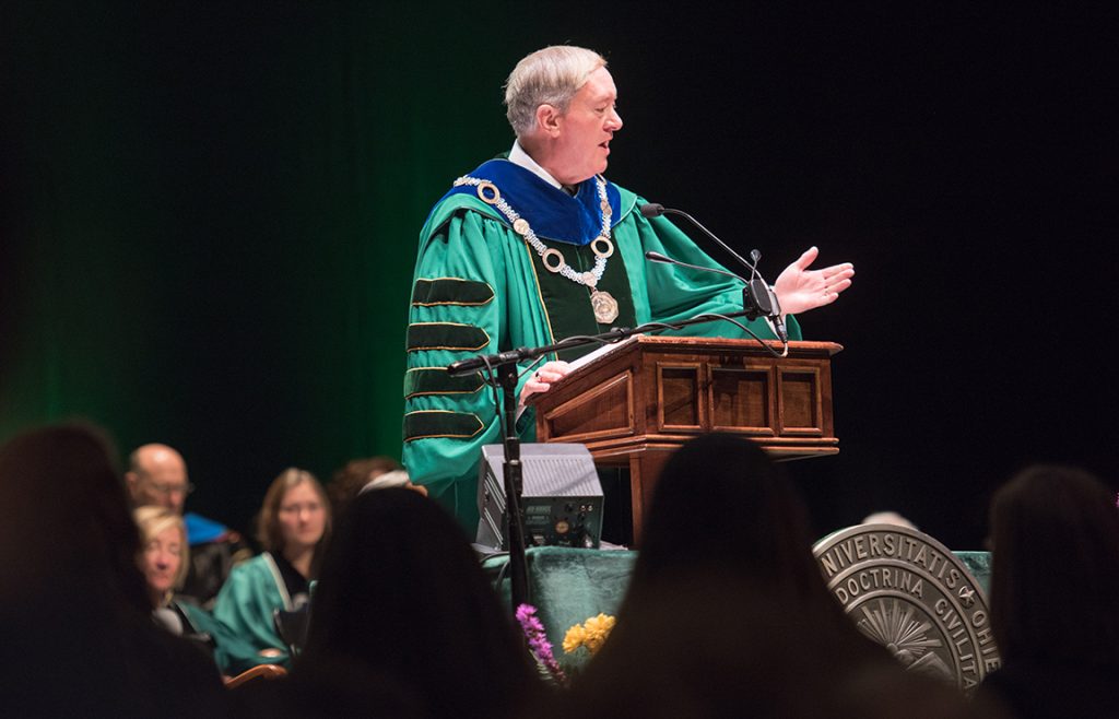 M. Duane Nellis was inaugurated as Ohio University’s 21st president on October 18, 2017. Photo by Ben Wirtz Siegel, BSVC ’02