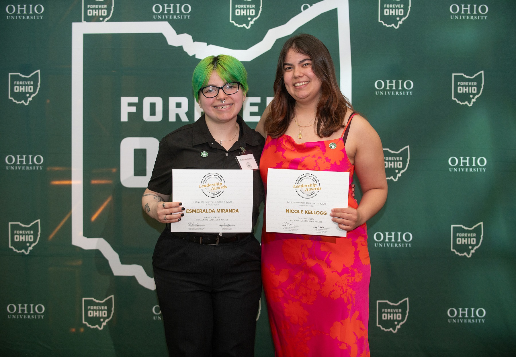 Esmeralda Miranda and Nicole Kellogg pose with their award certificates