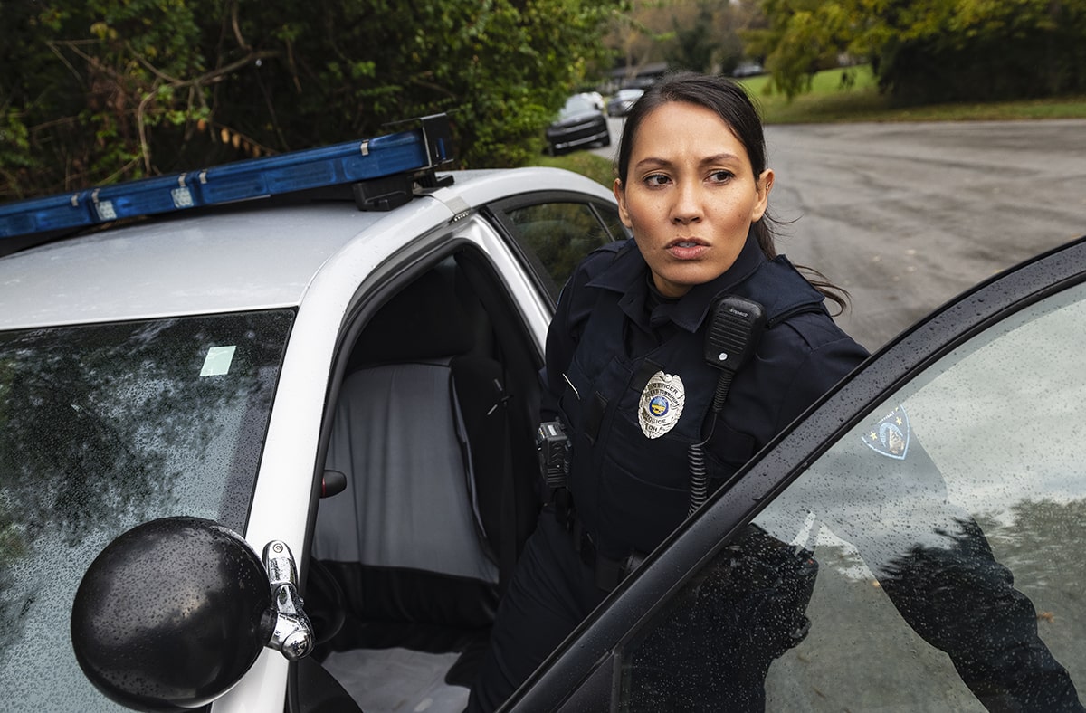 Officer Abigail Burke, played by Abigail Esmena, appears in three of the six new Cine-VR training episodes now available to law enforcement officers in Ohio.