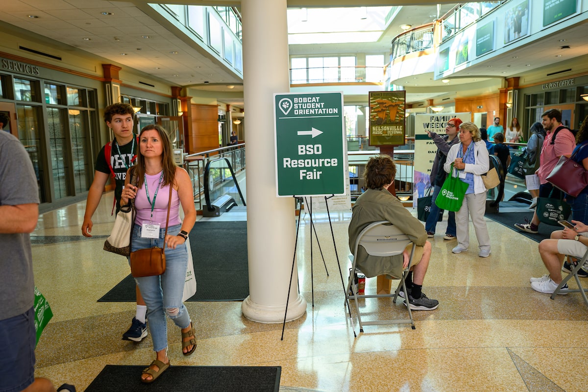 2024 Bobcat Student Orientation signage on display in Baker Center