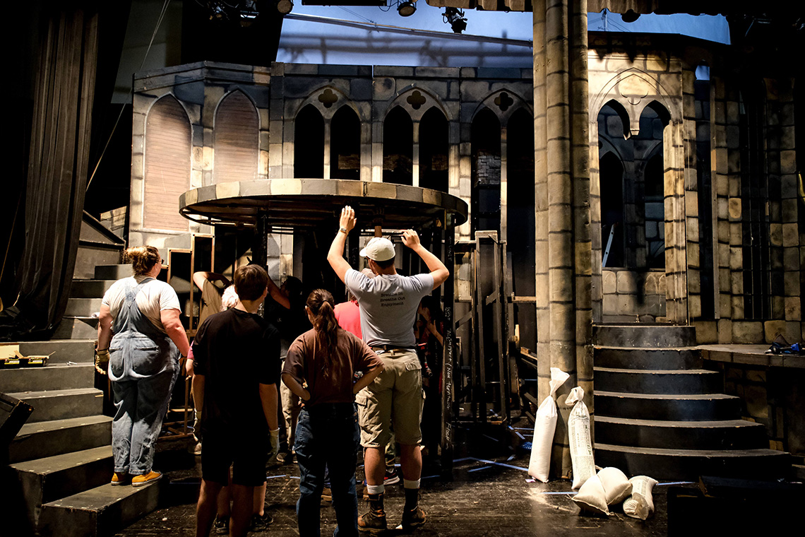 OHIO Lancaster Theatre students build the set for this summer's performance of Beauty and the Beast.