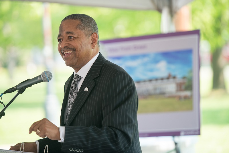 President Roderick McDavis is shown speaking at a ceremony at Ohio University