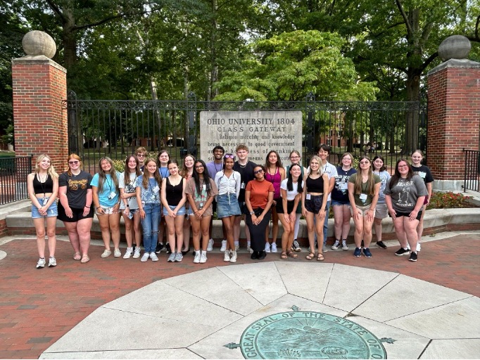 A group of high school students pose in front of OHIO's Class Gateway