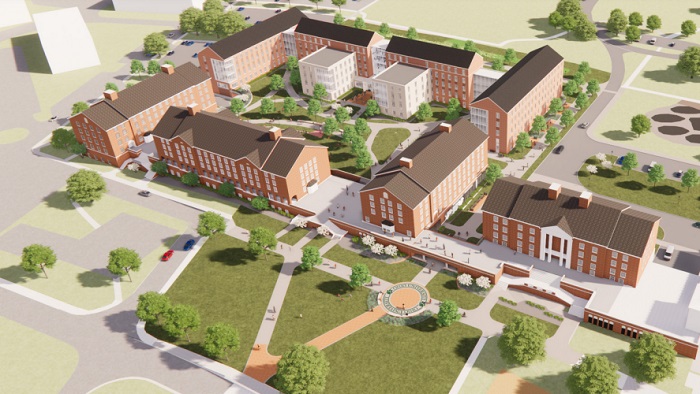 An artist's rendering of the new residence hall from above