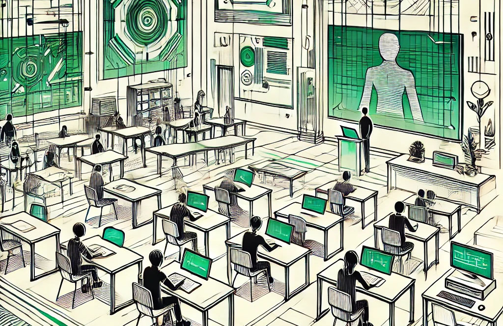 AI illustration of a futuristic college classroom