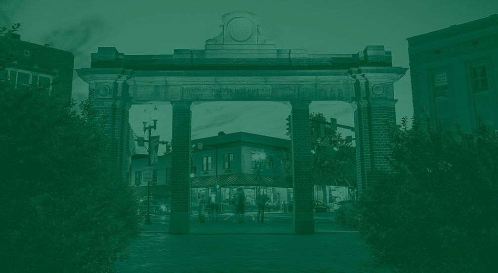 View of the alumni gateway from the College Green at Ohio University