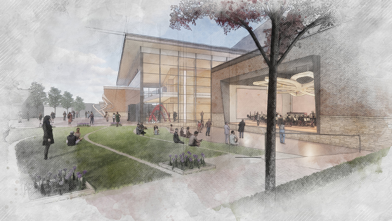 rendering of the new college of fine arts building facility 