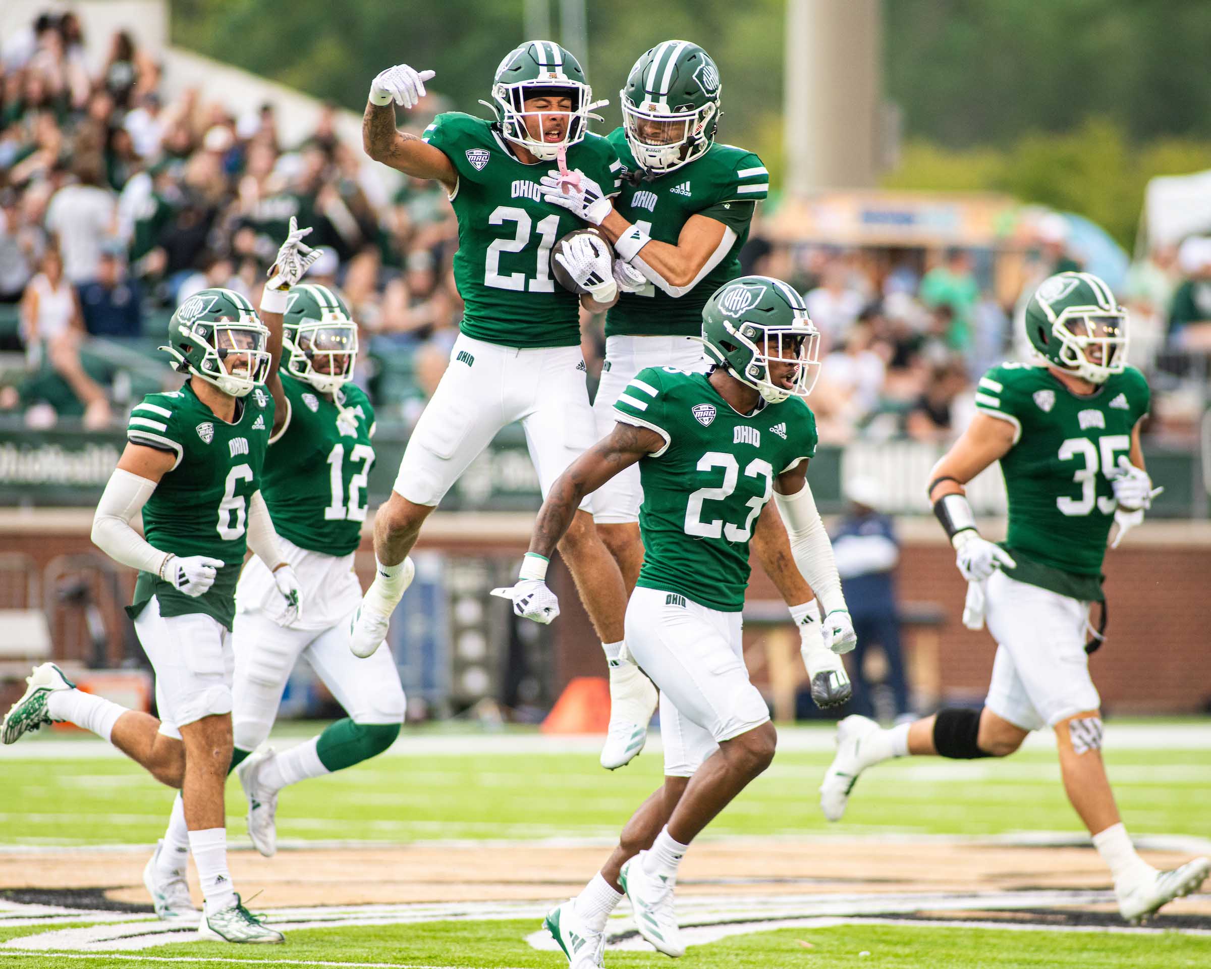 OHIO Football celebrates a big play at Peden Stadium