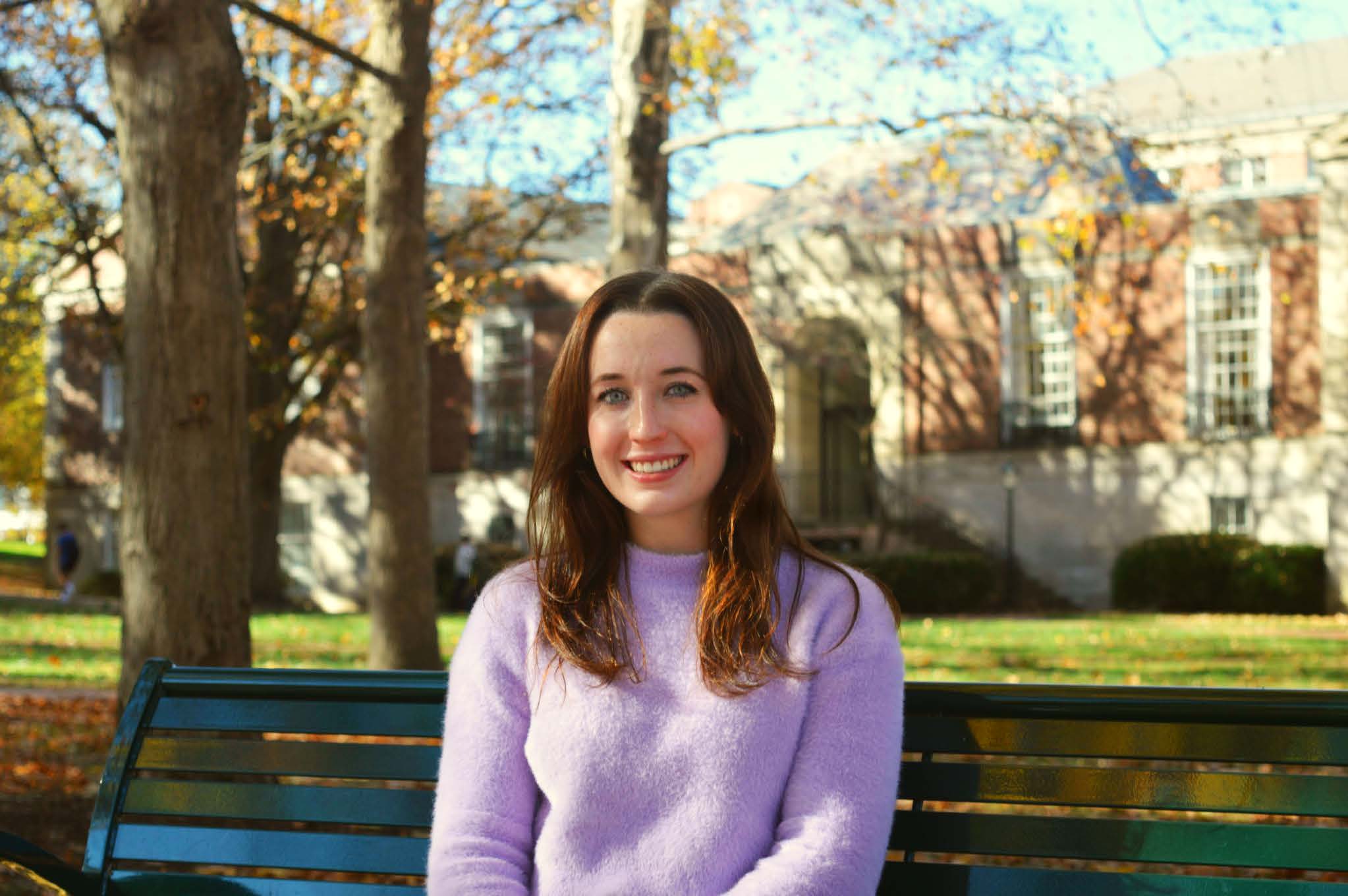 Sydney Lehmann sitting on a bench