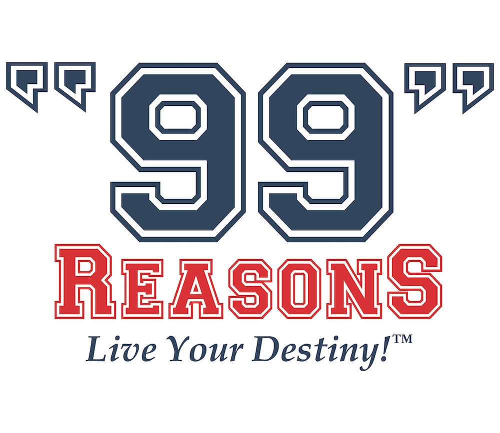 a blue and red logo for the 99 reasons scholarship