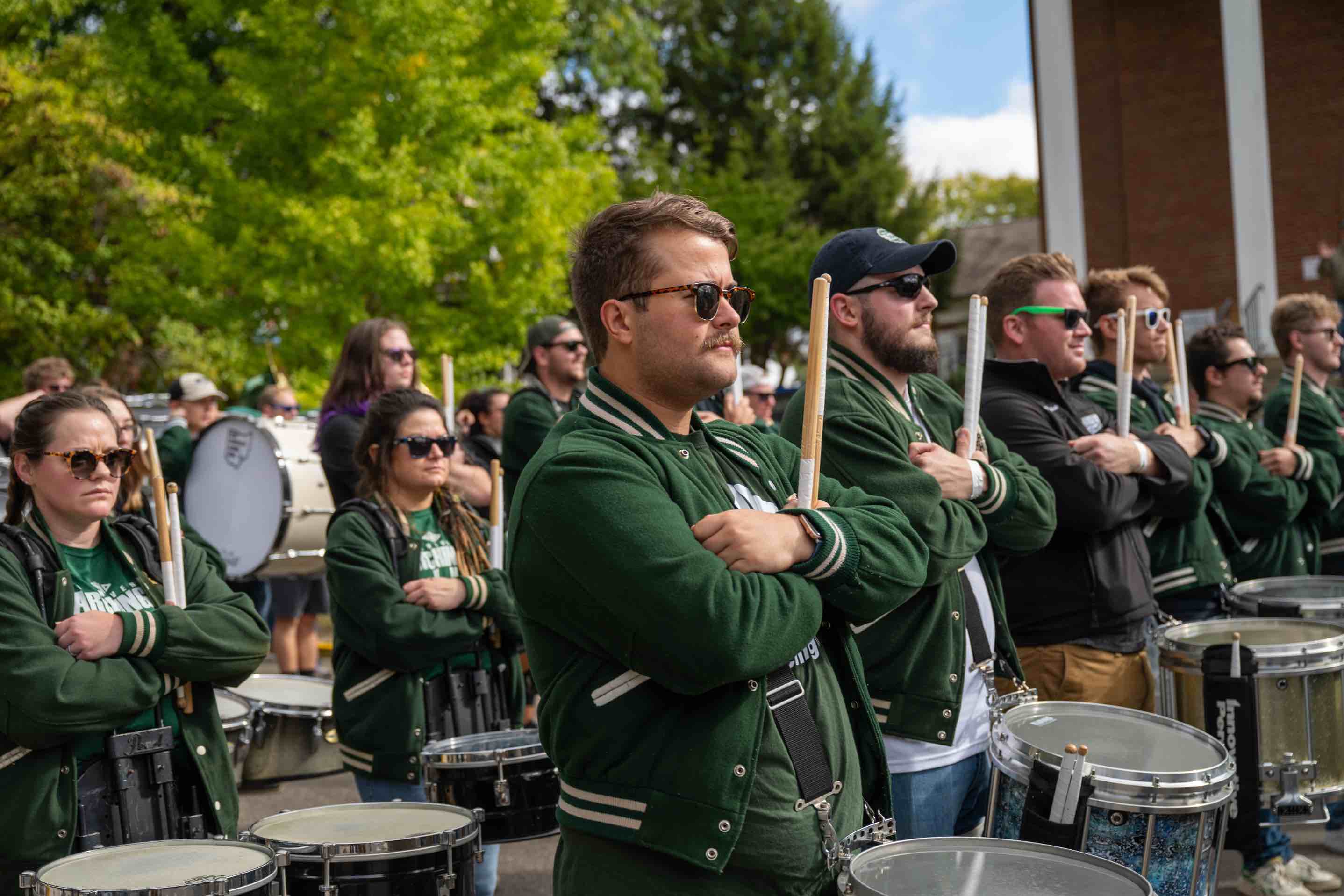 Band members pose before parade