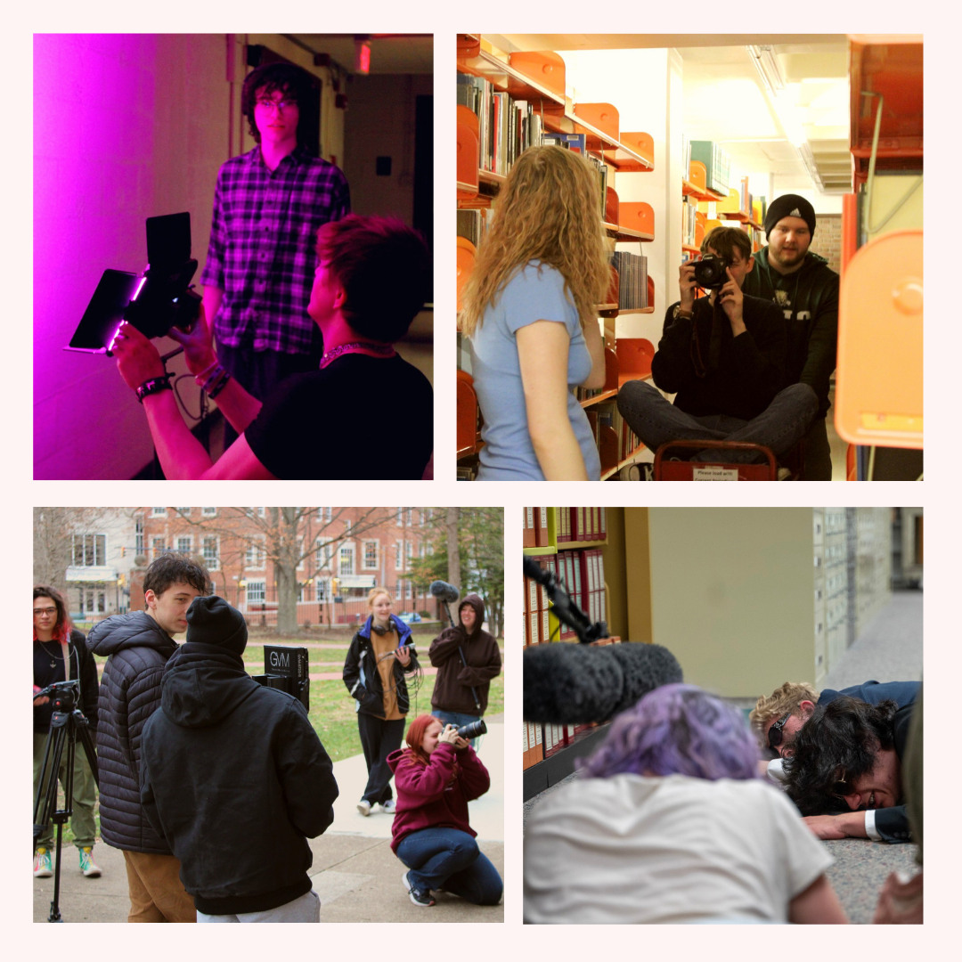 Collage of media students taking videos on set