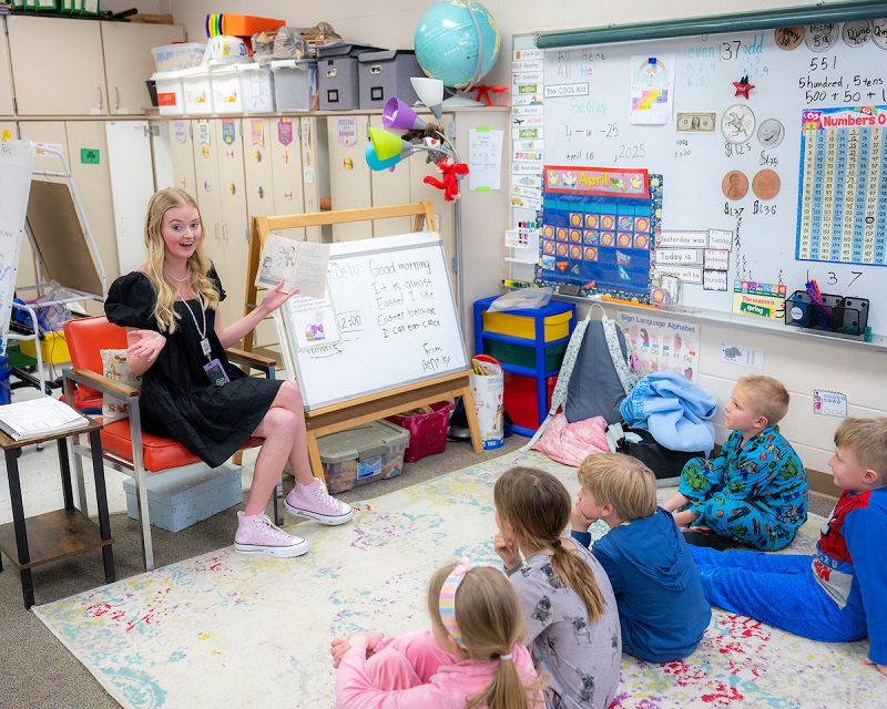 An OHIO student teaches in a classroom
