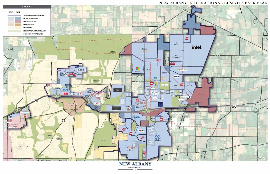 A map of data centers within New Albany's International Business Park.