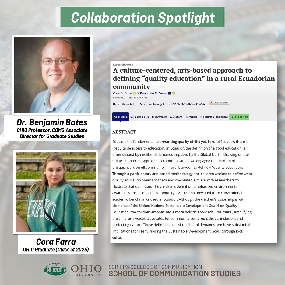 Collaboration Spotlight between Dr. Benjamin Bates and Cora Farra, showcasing their research article.