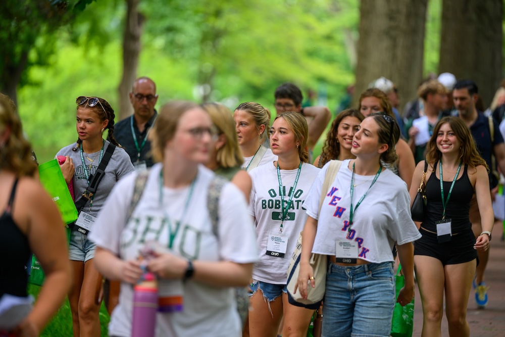 Large group of students walking together