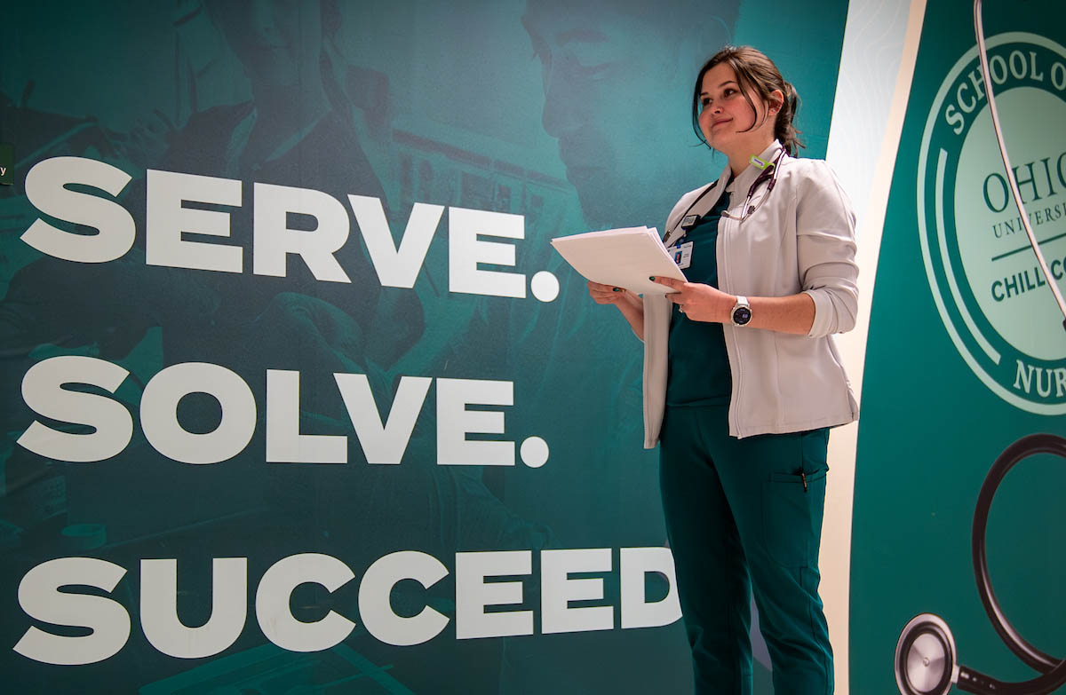 A student on OHIO's Chillicothe Campus within the Nursing Program