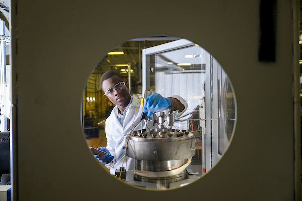 A student works at OHIO's Corrosion Institute
