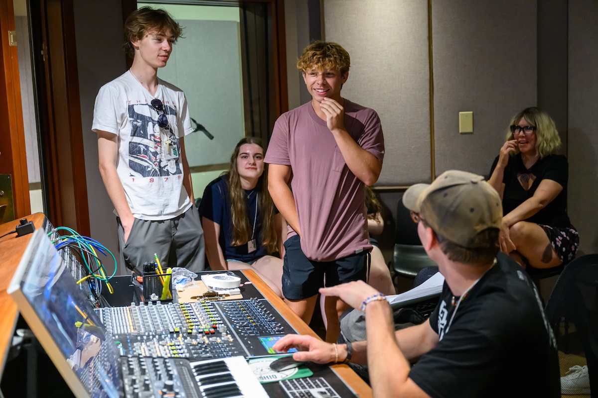Students working in recording studio