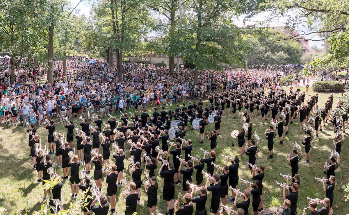 The Marching 110 performs on College Green