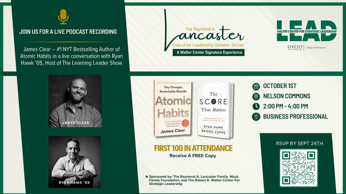 Bestselling authors James Clear, Ryan Hawk to be featured at OHIO event Oct. 1