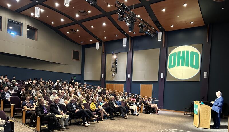 Dr. Ariel Armony presents the Keynote Lecture in front of a large crowd in the Baker Theater