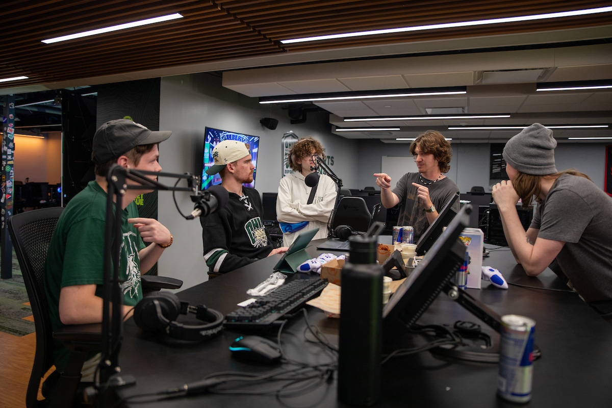 OHIO Esports broadcast crew working out details for an upcoming event.