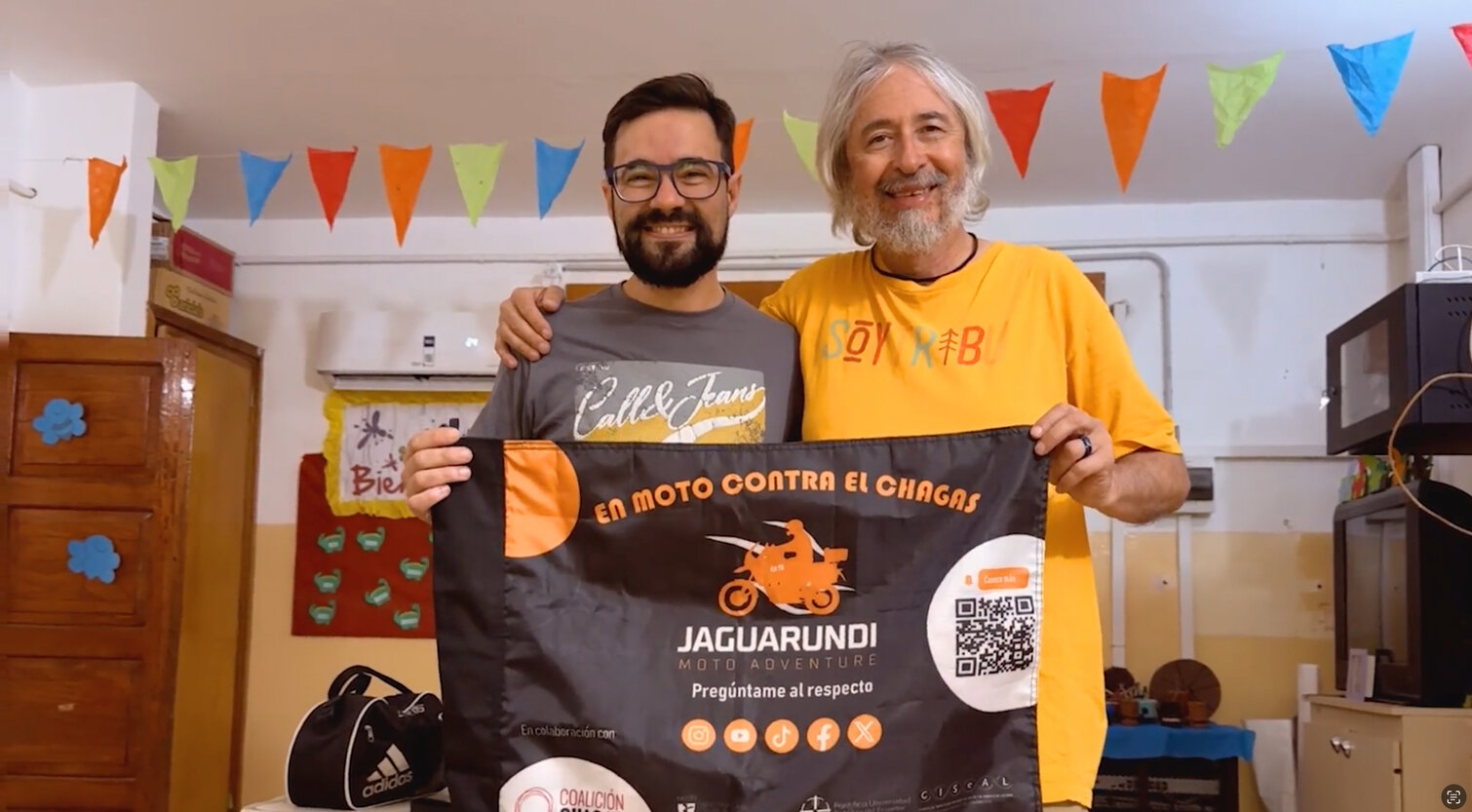 Mario holding a flag