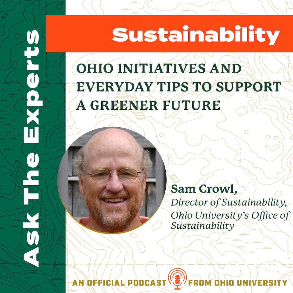 a graphic for the Ask the Experts Sustainability episode featuring Sam Crowl