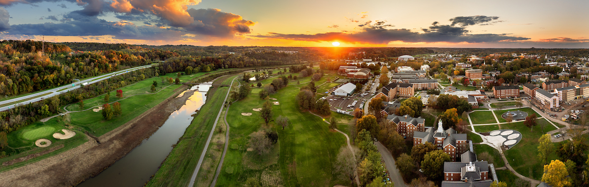a wide shot of OHIO's campus at sunset