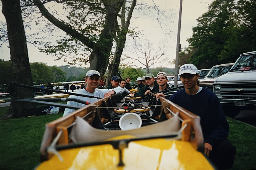 Crew team with boat
