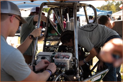 Over the shoulder shot of team members working on Boyler
