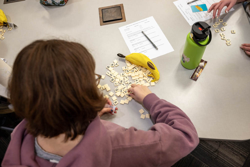 Student doing a word puzzle