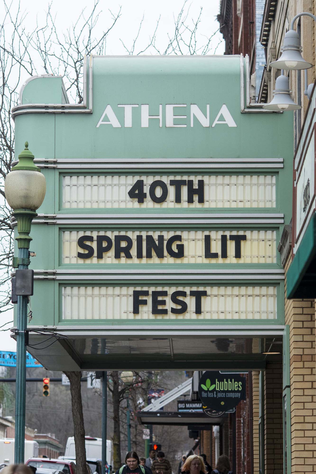 The Athena Cinema marque saying "40th Spring Lit Fest."