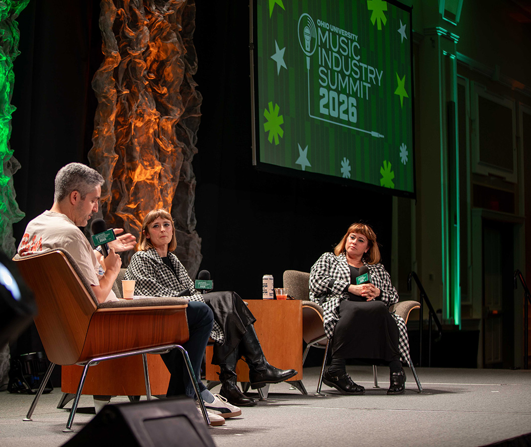DeVille, left, interviews Laessig, center, and Wolfe, right, from Grammy-nominated indie pop band Lucius.