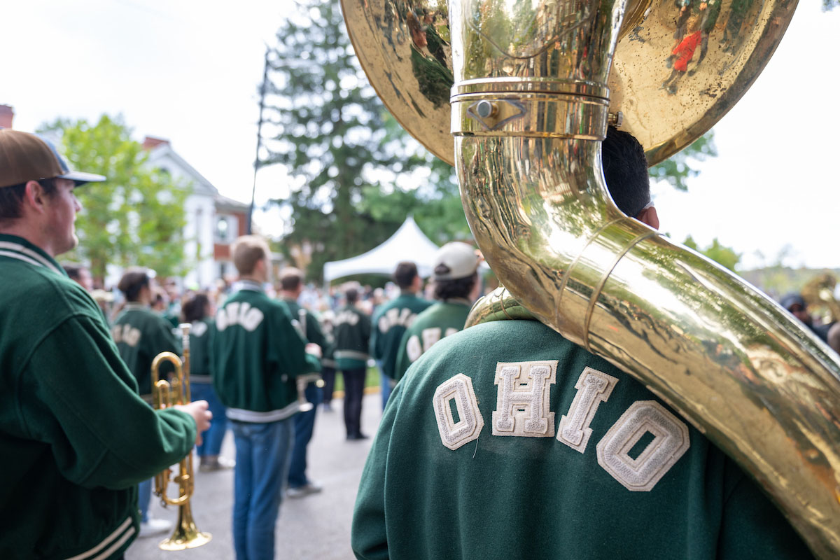 Marching 110 alumni celebrate OHIO's Homecoming. 
