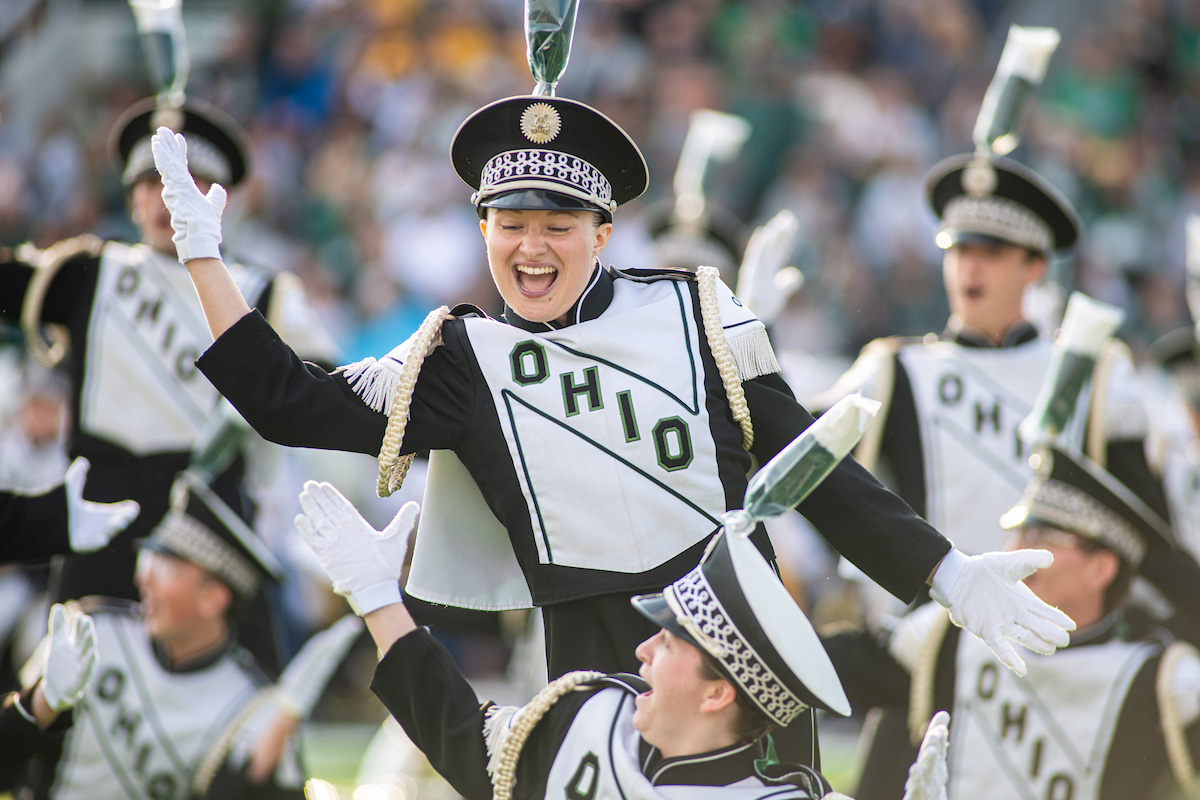 The Marching 110 performs at Peden Stadium.