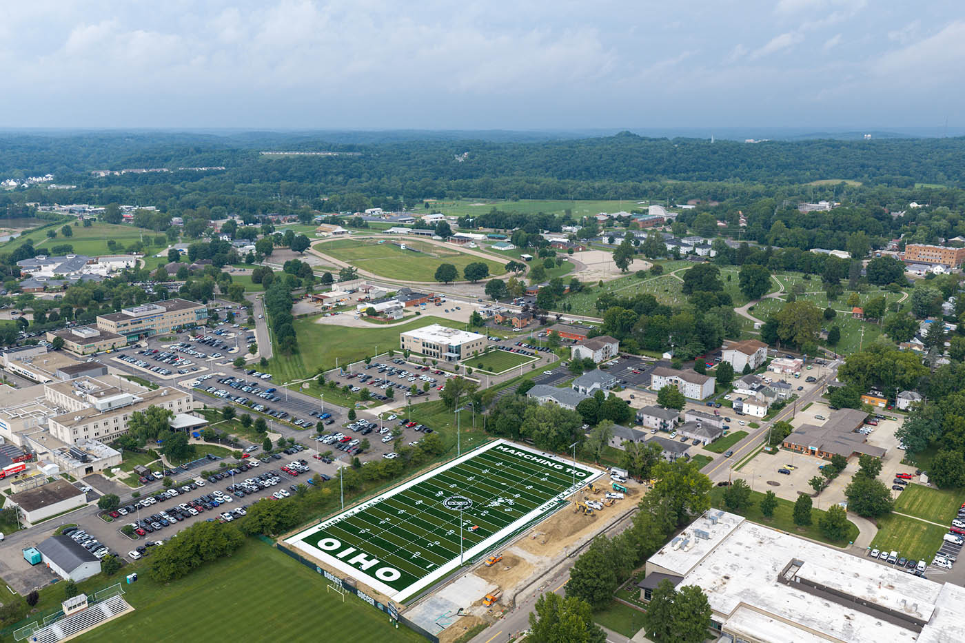 An aerial view of the Marching 110 Practice Facility. 