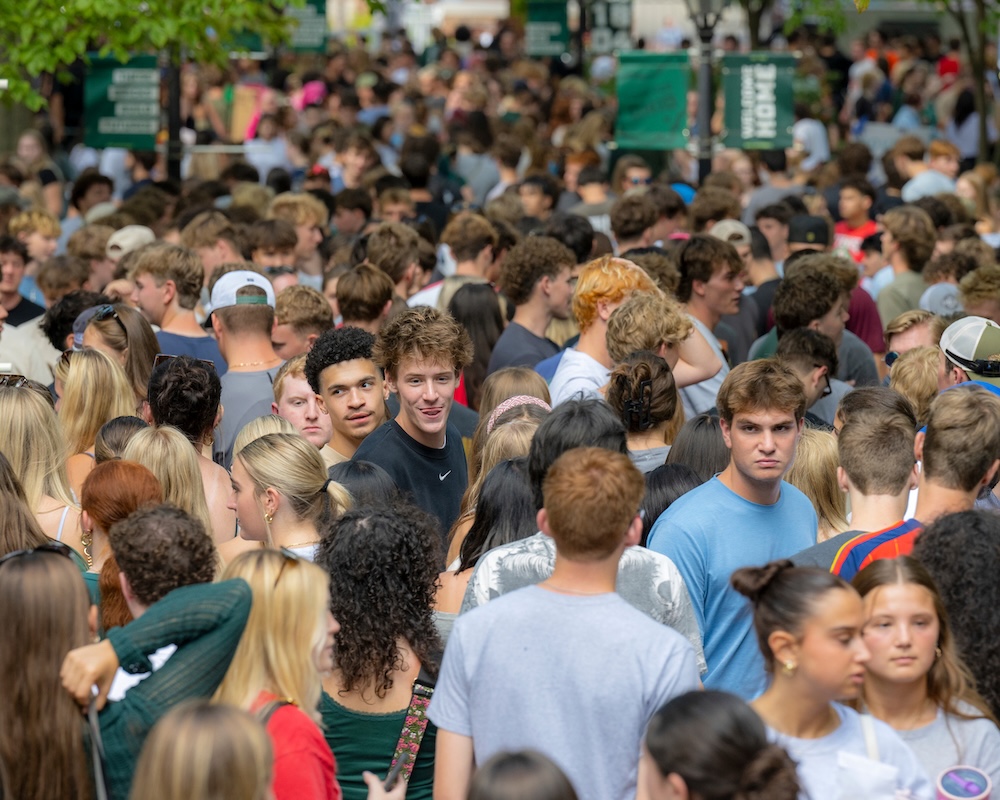 A large crowd of students on College Green for the campus involvement fair