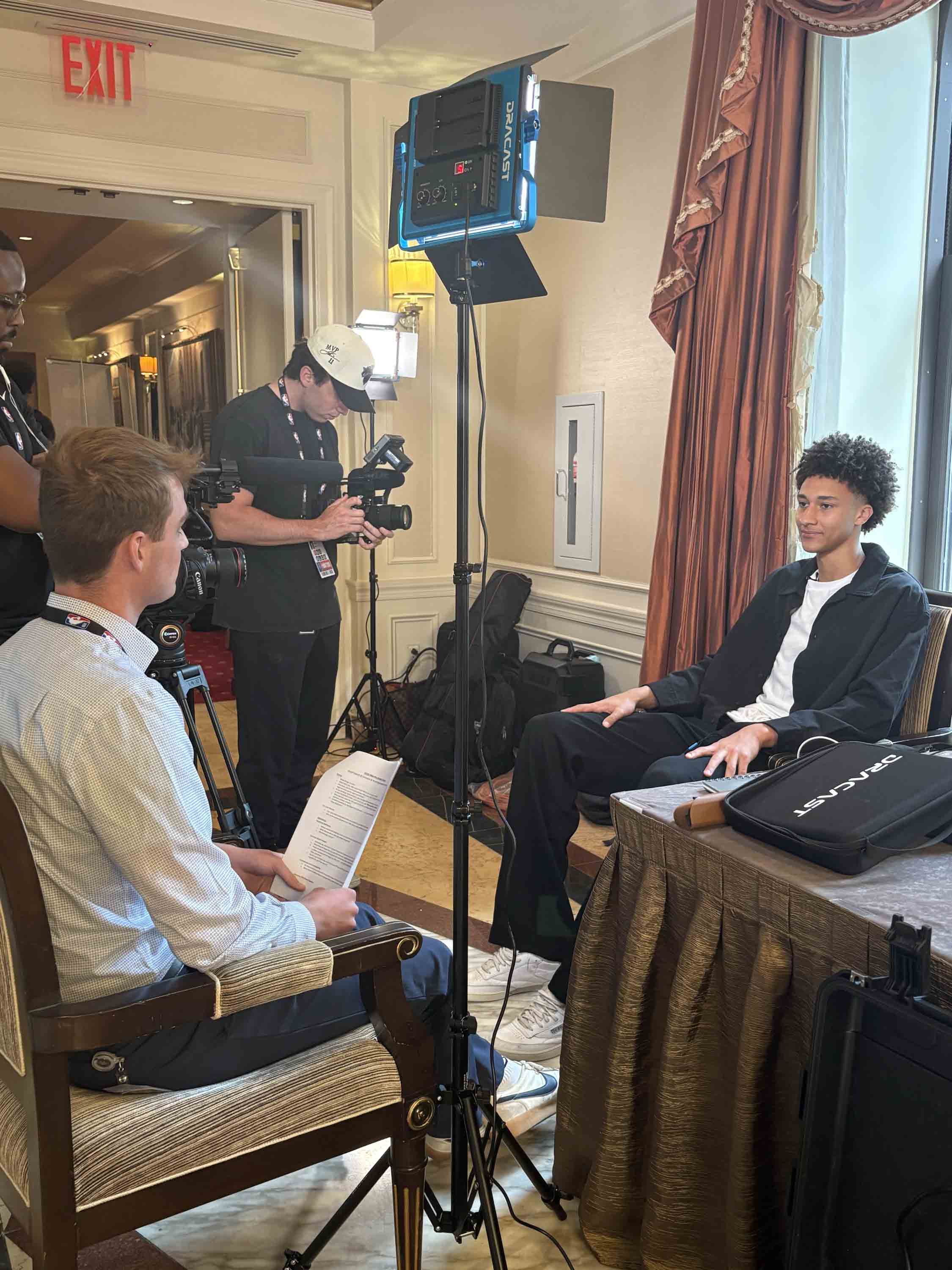 Quinn Elfers interviewing Nate Ament for the NBA Pre-Draft Media Circuit.