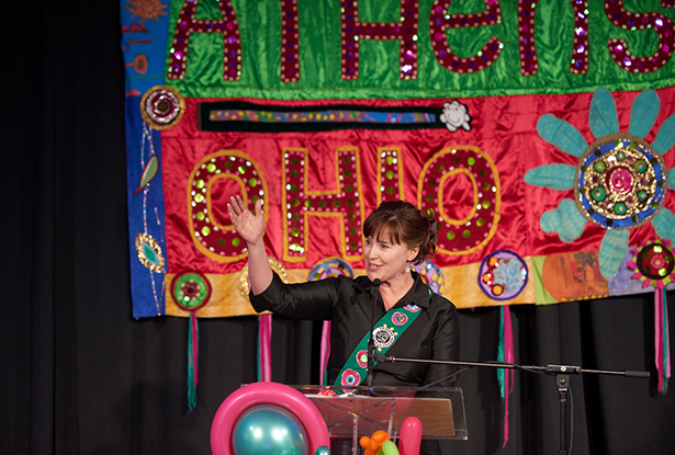 Associate Vice President for Student Affairs and Dean of Students Jenny Hall-Jones kicks off the 2018 Leadership Awards Gala held Wednesday, April 18, in the Baker University Center Ballroom.