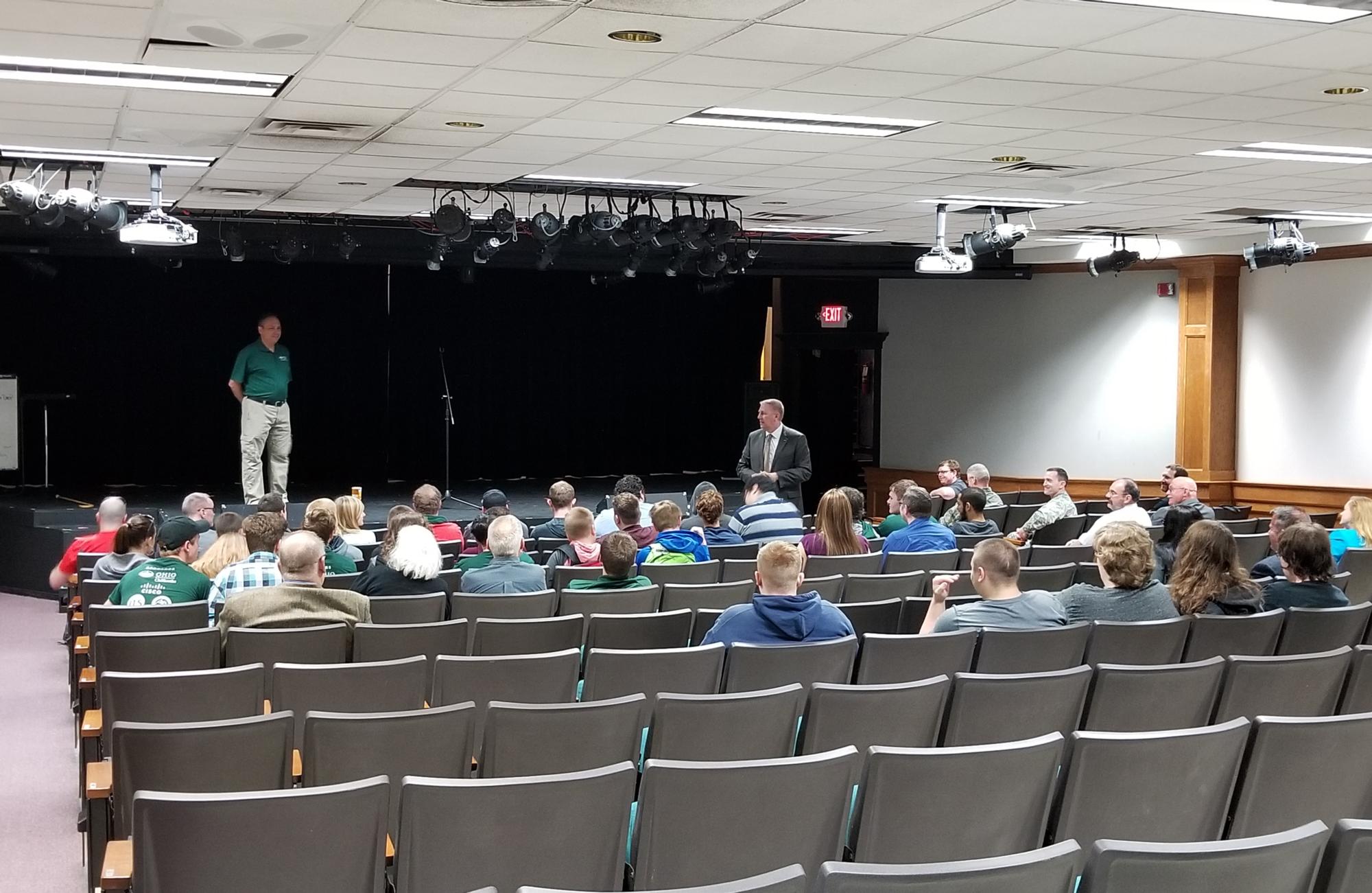 Participants listen intently to Mark Bell, Cyber Security Outreach Coordinator at the Adjutant General’s Department of Ohio, as he prepares them for the event