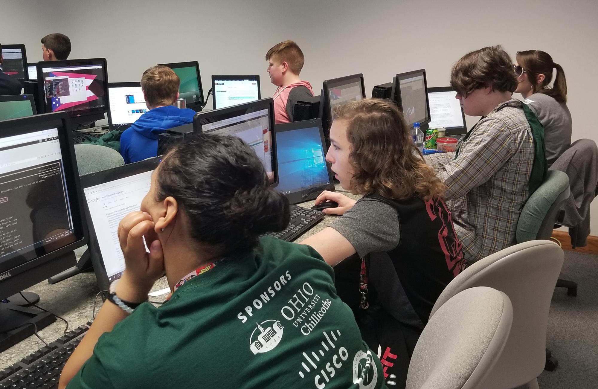 Students from Chillicothe High School work through challenges during Capture the Flag at Ohio University Chillicothe