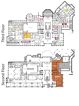 The current and future locations of the LGBT Center are shown on these maps of the second and third floors of Baker University Center.