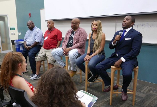 Larry Seward, Ugonna Okpalaoka and others speak on diversity and diverse views in the newsroom during one session of the journalism workshop. 