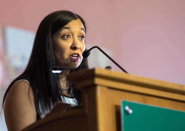 Dr. Gerri Botte, chair of the nominations committee and a distinguished professor herself, introduced Dr. Burgess at the Distinguished Professor Portrait Unveiling and Lecture on Feb. 25.